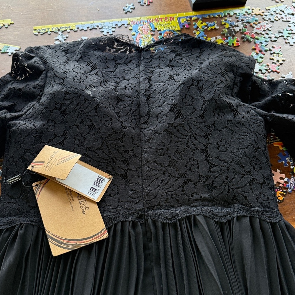 Black lace pleated special occasion dress. - Picture 6 of 7